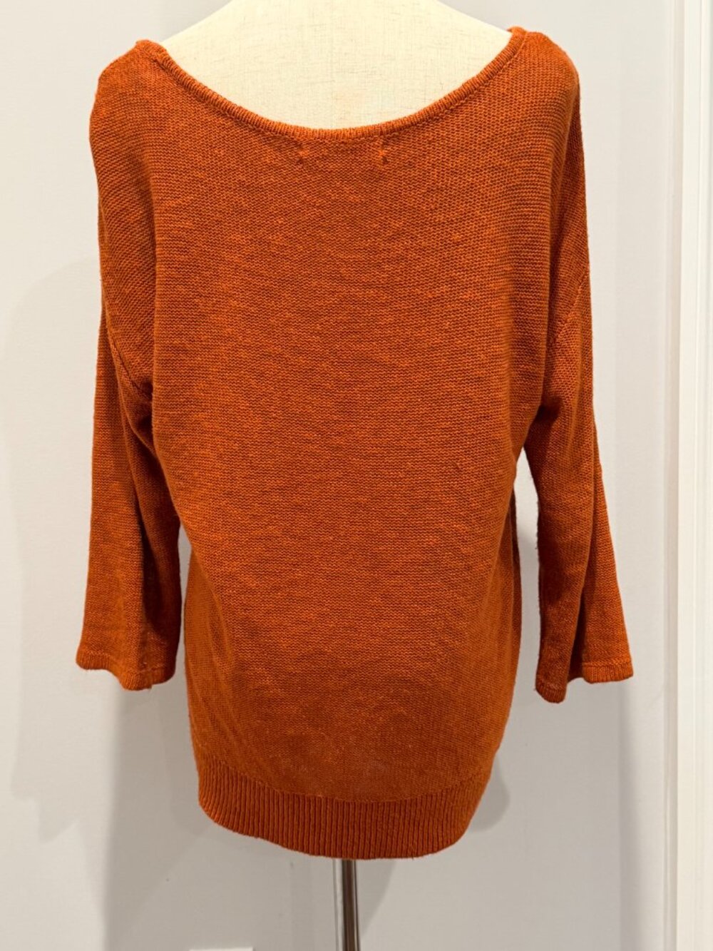 Anthropologie Linen Blend Sweater XS Burnt Orange Lightweight Oversized Knit Boh - Picture 2 of 7